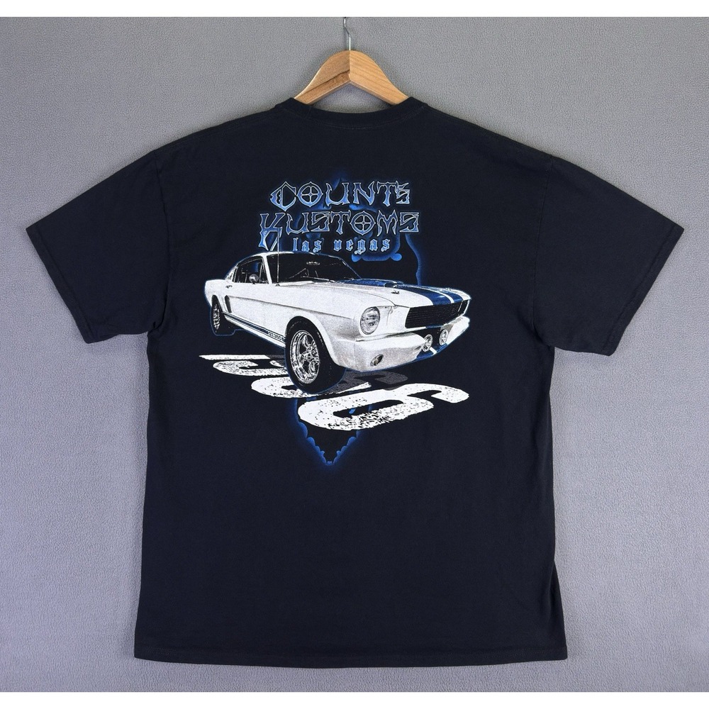 Counts Kustoms Shirt XL Black Ford GT350 Blue Flames Mechanic Garage‎ Hot Rod
